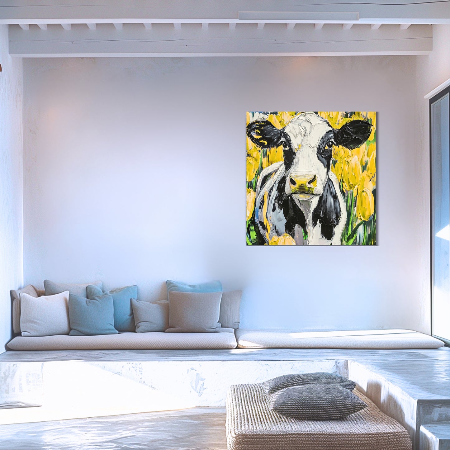 Dutch Cow in Yellow Tulip Field - Dutch Art Icons by Wilma Mesman