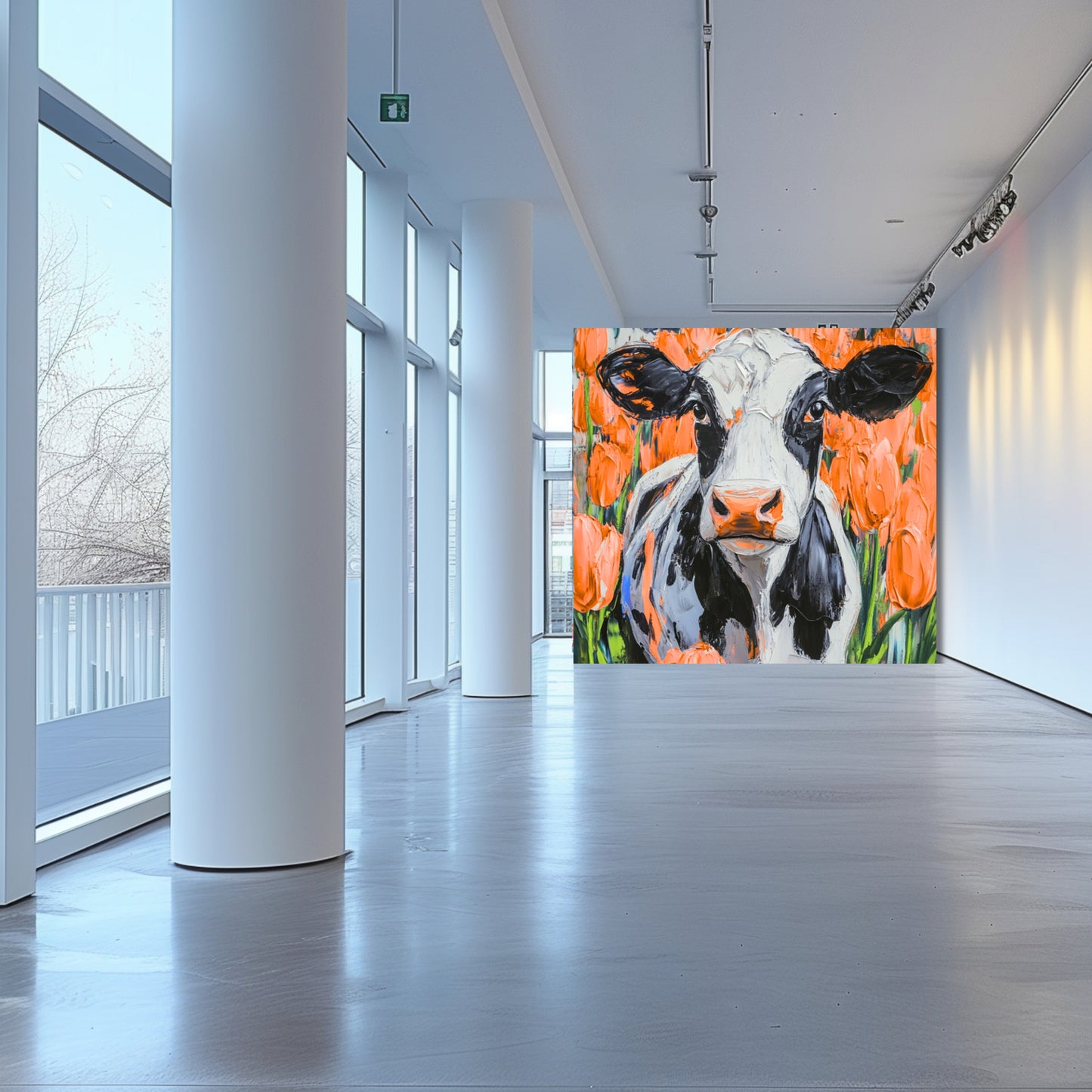 Dutch Cow in Orange Tulip Field - Dutch Art Icons by Wilma Mesman