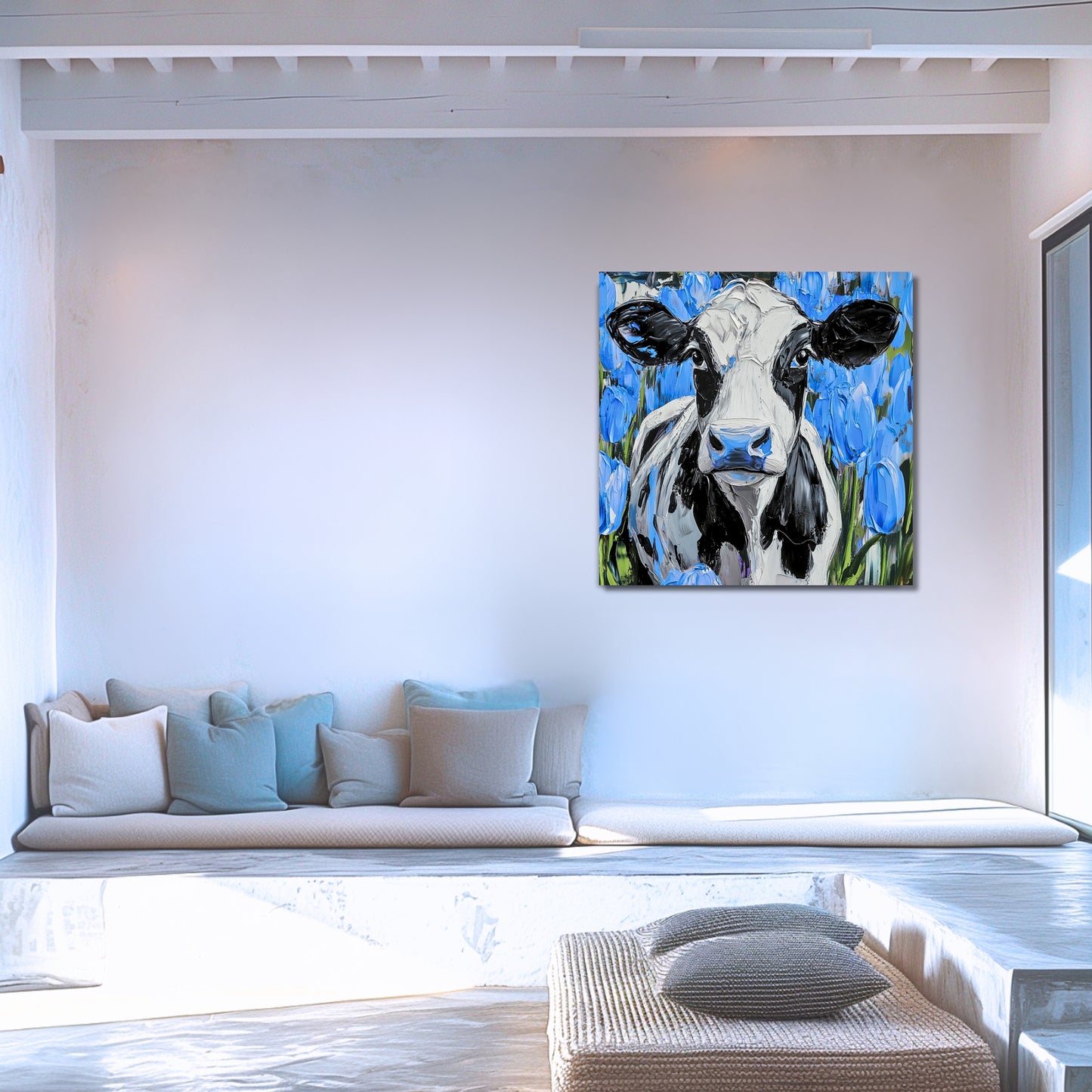 Dutch Cow in Blue Tulip Field - Dutch Art Icons by Wilma Mesman
