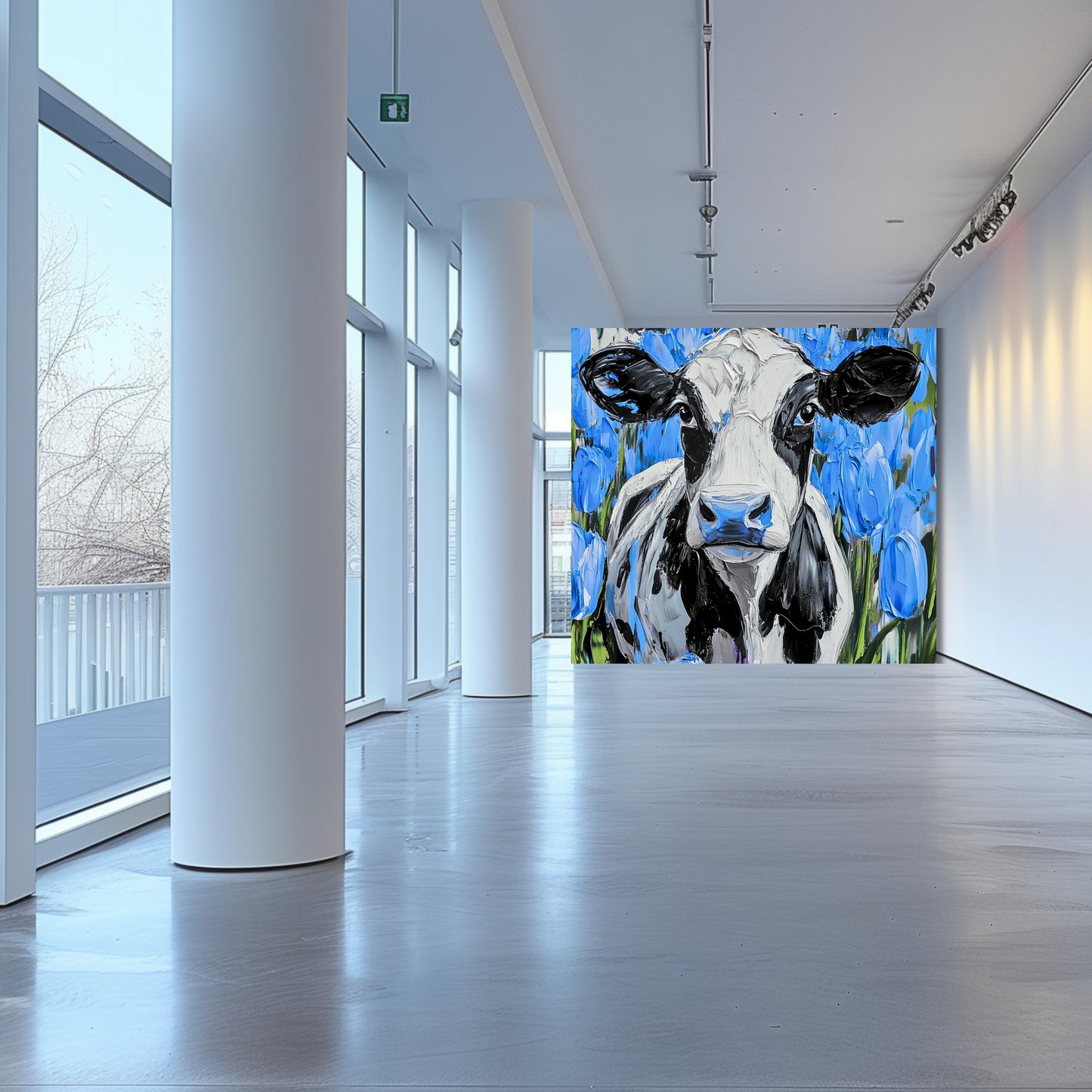 Dutch Cow in Blue Tulip Field - Dutch Art Icons by Wilma Mesman