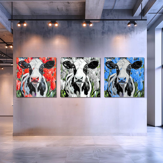 Dutch Cow in Blue Tulip Field - Dutch Art Icons by Wilma Mesman