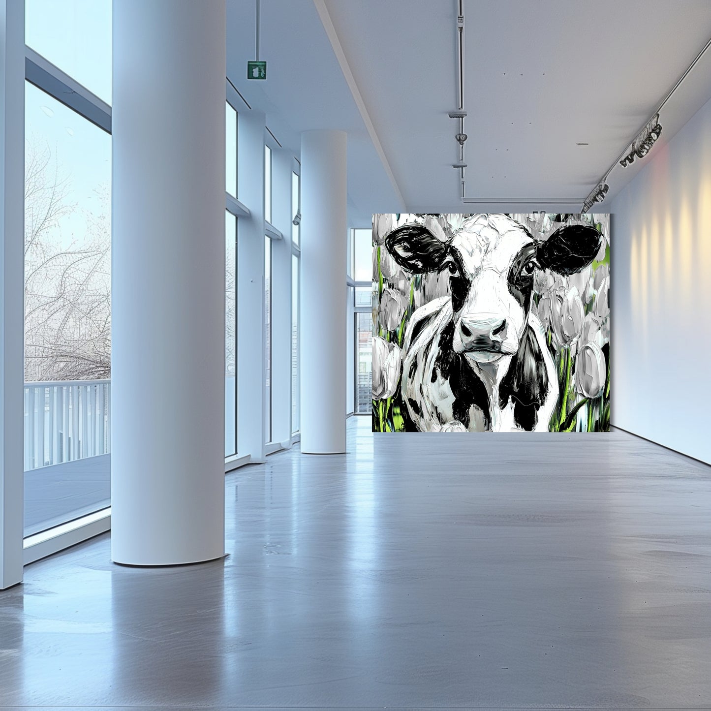 Dutch Cow in White Tulip Field - Dutch Art Icons by Wilma Mesman