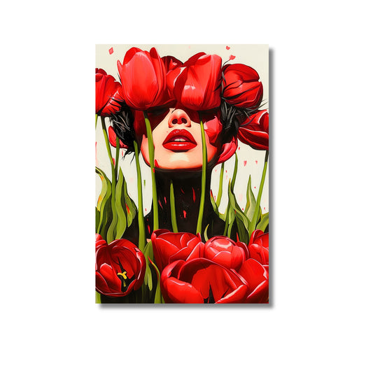 Red Tulips Hiding Face Unseen - Dutch Art Icons by Wilma Mesman