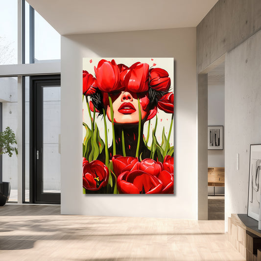 Red Tulips Hiding Face Unseen - Dutch Art Icons by Wilma Mesman