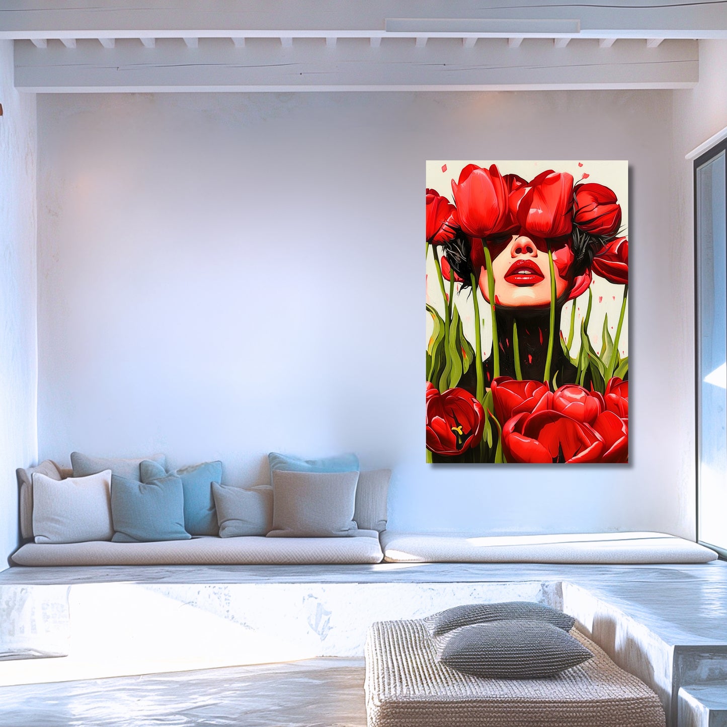 Red Tulips Hiding Face Unseen - Dutch Art Icons by Wilma Mesman
