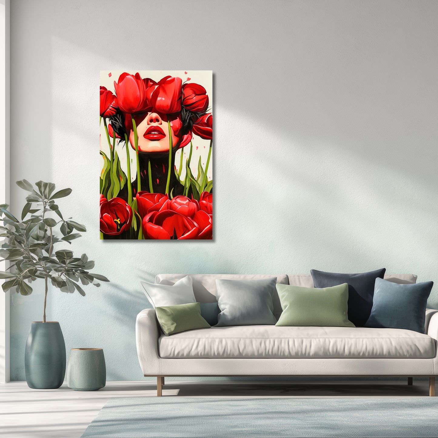 Red Tulips Hiding Face Unseen - Dutch Art Icons by Wilma Mesman