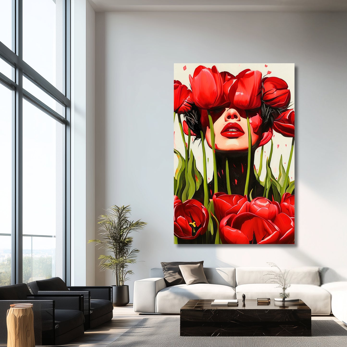 Red Tulips Hiding Face Unseen - Dutch Art Icons by Wilma Mesman