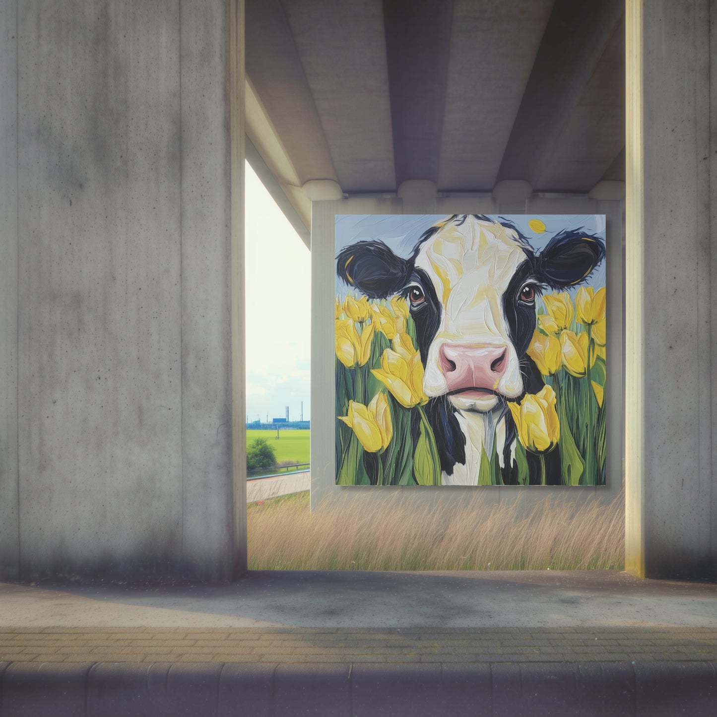 Cow and Yellow Tulips Dutch Art Icons by Wilma Mesman