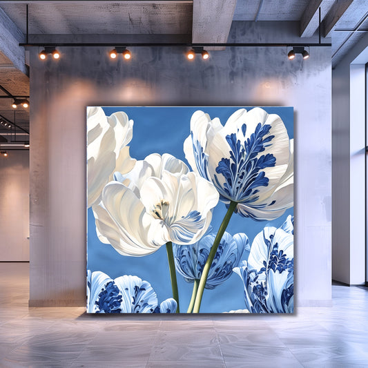 Delft Blue Botanic Tulips Dutch Art Icons by Wilma Mesman