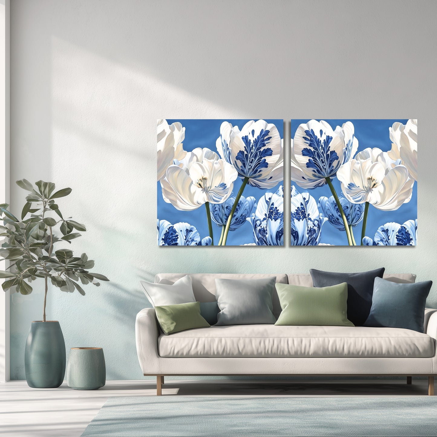 Delft Blue Botanic Tulips Dutch Art Icons by Wilma Mesman