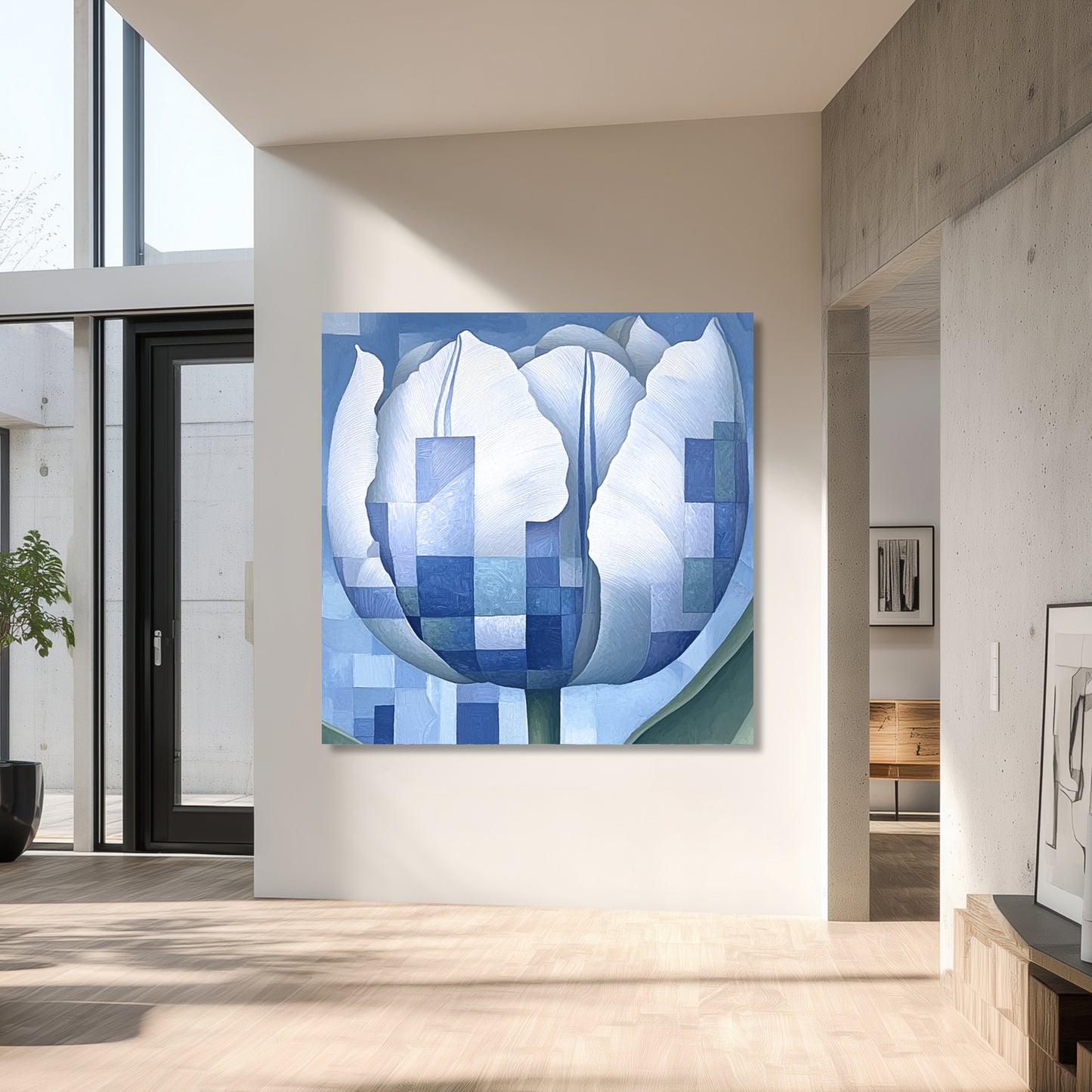 Tulip Geometric Blue Modern Art - Dutch Art Icons by Wilma Mesman