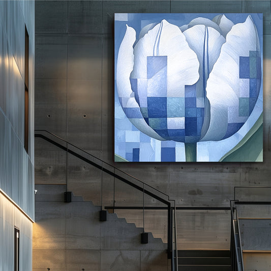 Tulip Geometric Blue Modern Art - Dutch Art Icons by Wilma Mesman