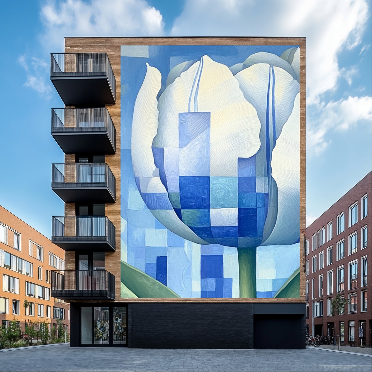 Tulip Geometric Blue Modern Art - Dutch Art Icons by Wilma Mesman