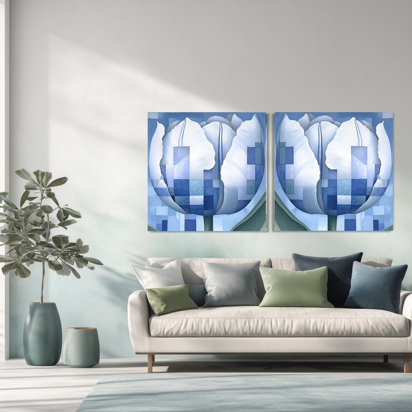 Tulip Geometric Blue Modern Art - Dutch Art Icons by Wilma Mesman