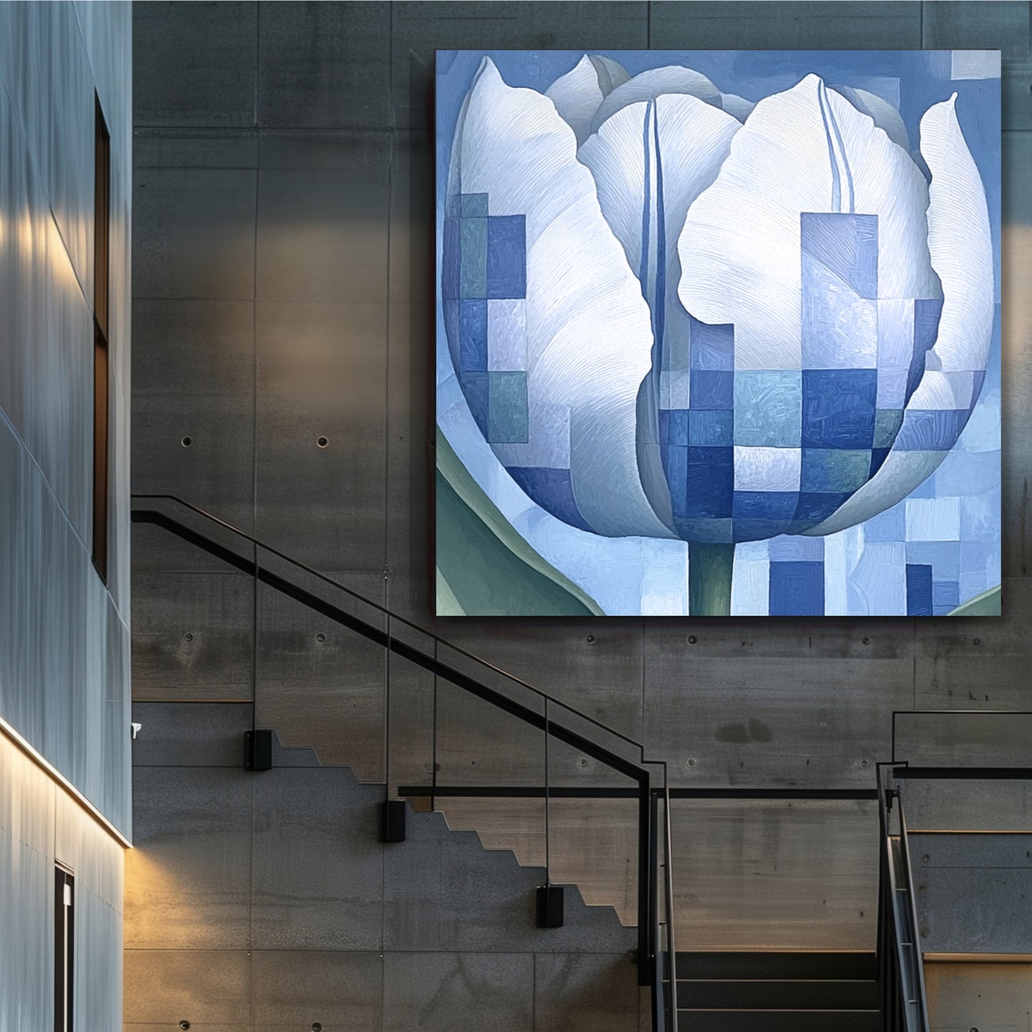 Tulip Geometric Blue Modern Art - Dutch Art Icons by Wilma Mesman