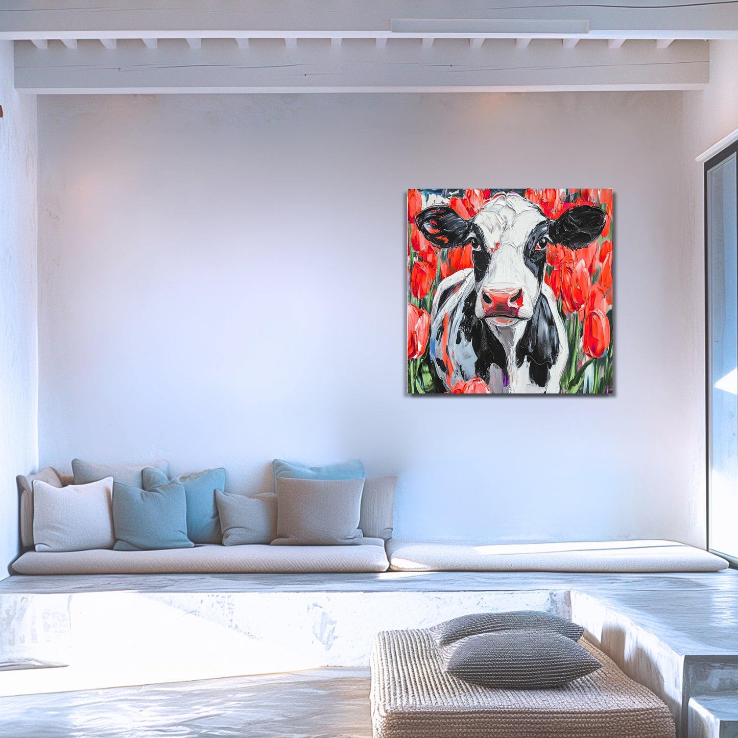Dutch Cow in Red Tulip Field - Dutch Art Icons by Wilma Mesman