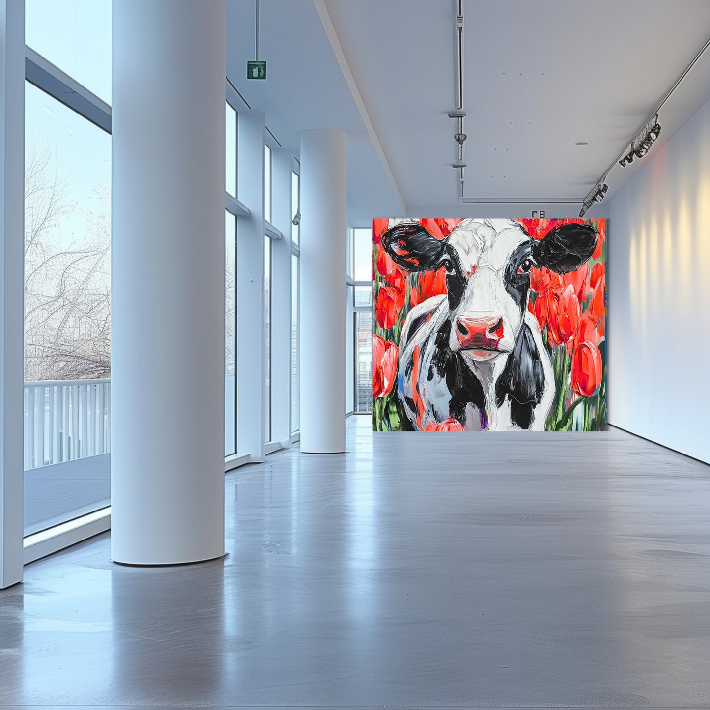 Dutch Cow in Red Tulip Field - Dutch Art Icons by Wilma Mesman