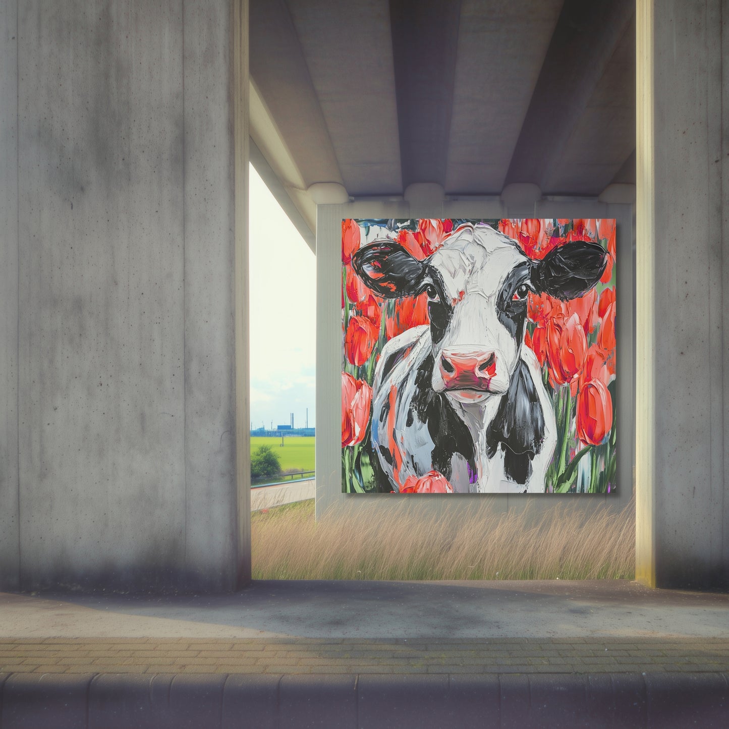 Dutch Cow in Red Tulip Field - Dutch Art Icons by Wilma Mesman