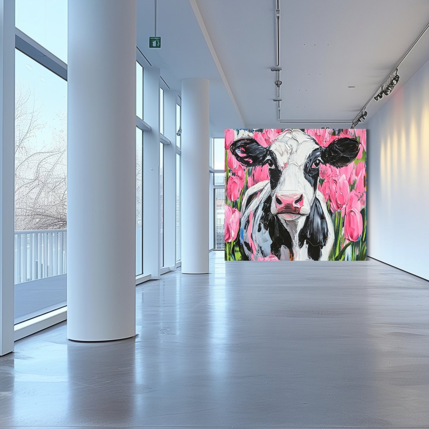 Dutch Cow in Pink Tulip Field - Dutch Art Icons by Wilma Mesman
