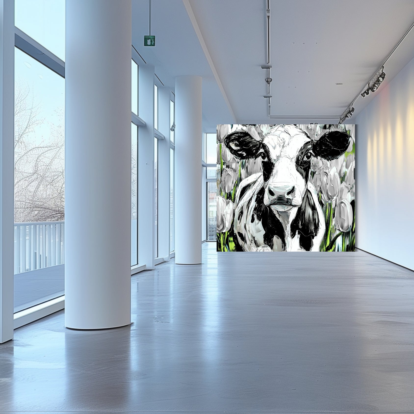 Dutch Cow in White Tulip Field - Dutch Art Icons by Wilma Mesman