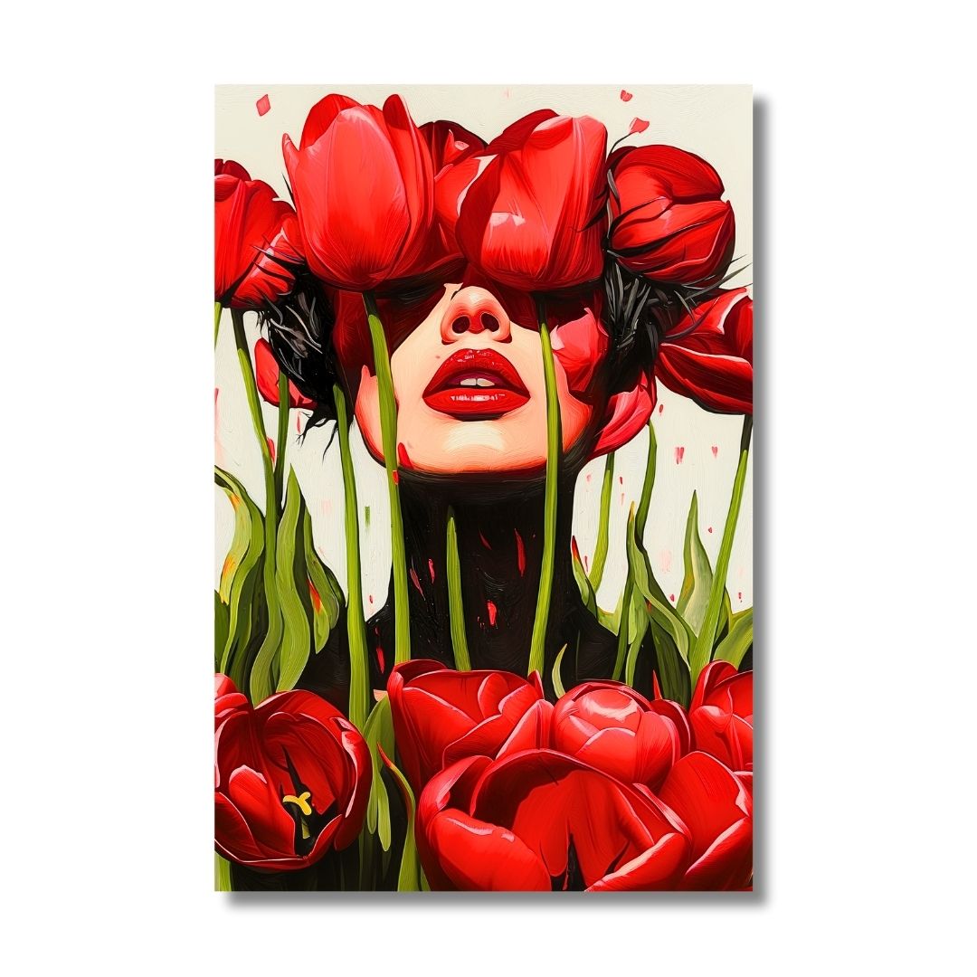Red Tulips Hiding Face - Unseen