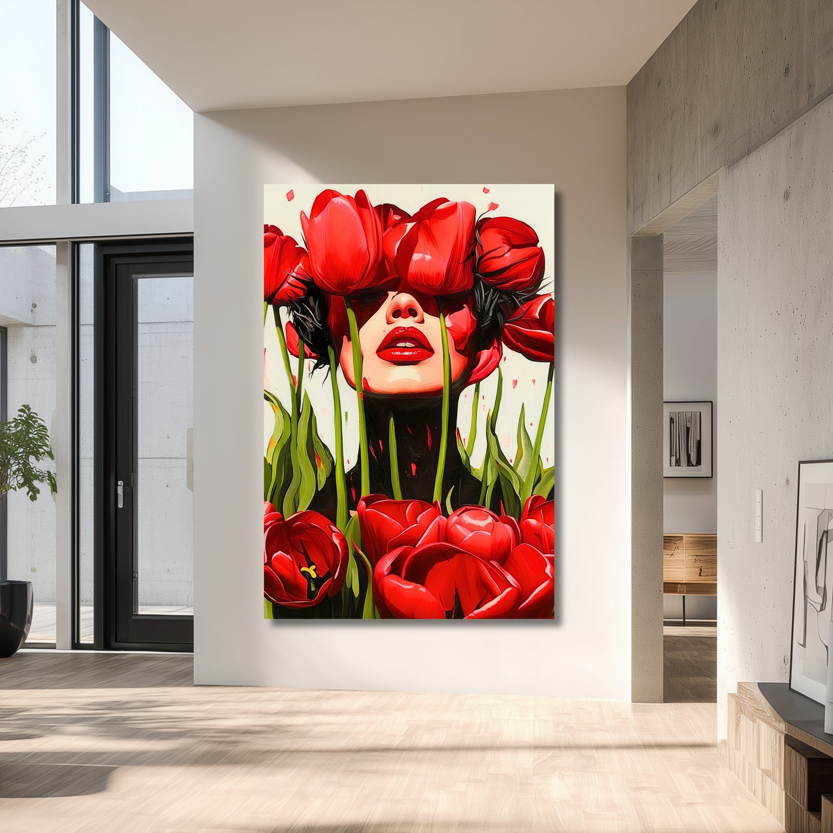 Red Tulips Hiding Face Unseen - Dutch Art Icons by Wilma Mesman