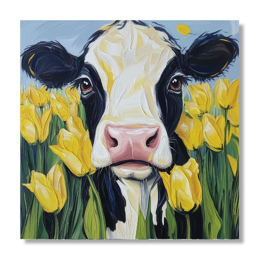 Cow and Yellow Tulips