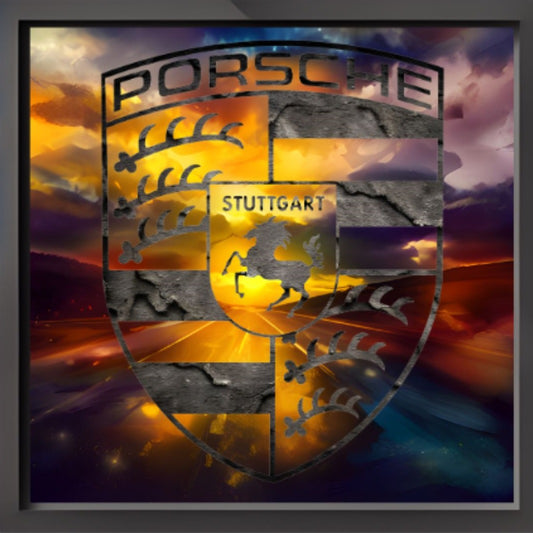 Porsche art logo crest sunrise