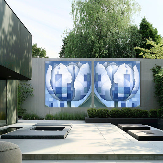 Tulip Geometric Blue Modern Art - Dutch Art Icons by Wilma Mesman