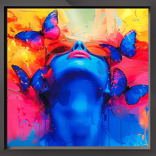 Butterfly art vlinder kunst woman in blue wilma mesman